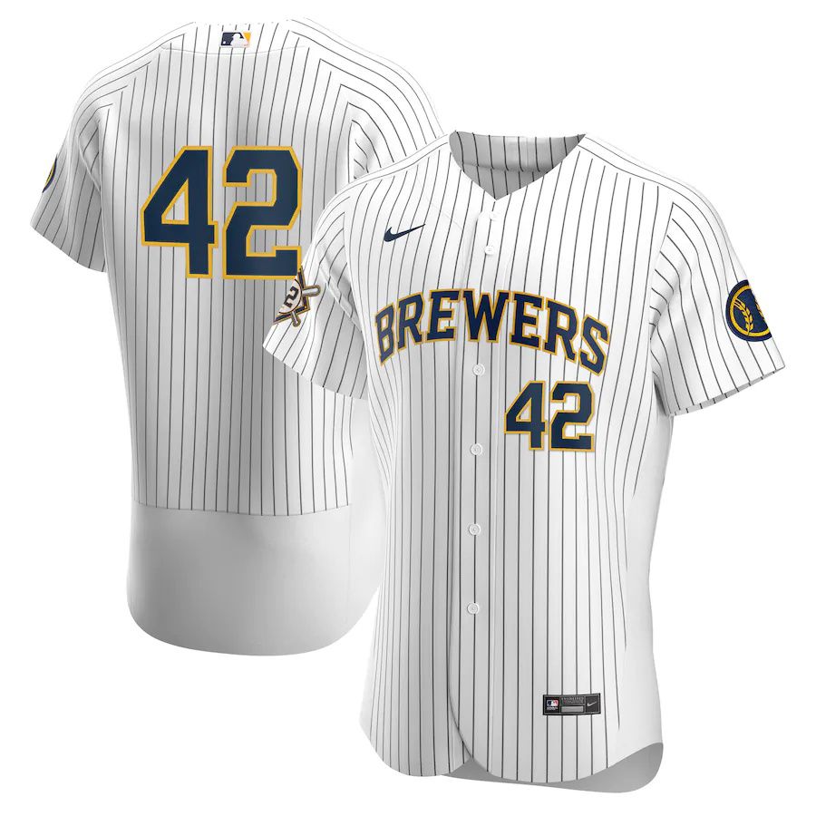 Mens Milwaukee Brewers 42 Nike White Navy Home Jackie Robinson Day Authentic MLB Jerseys